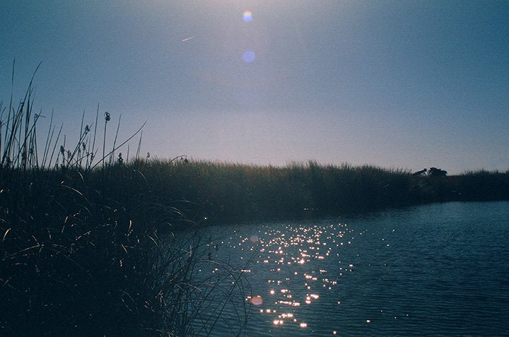 Landscape of water inlet with sun rays